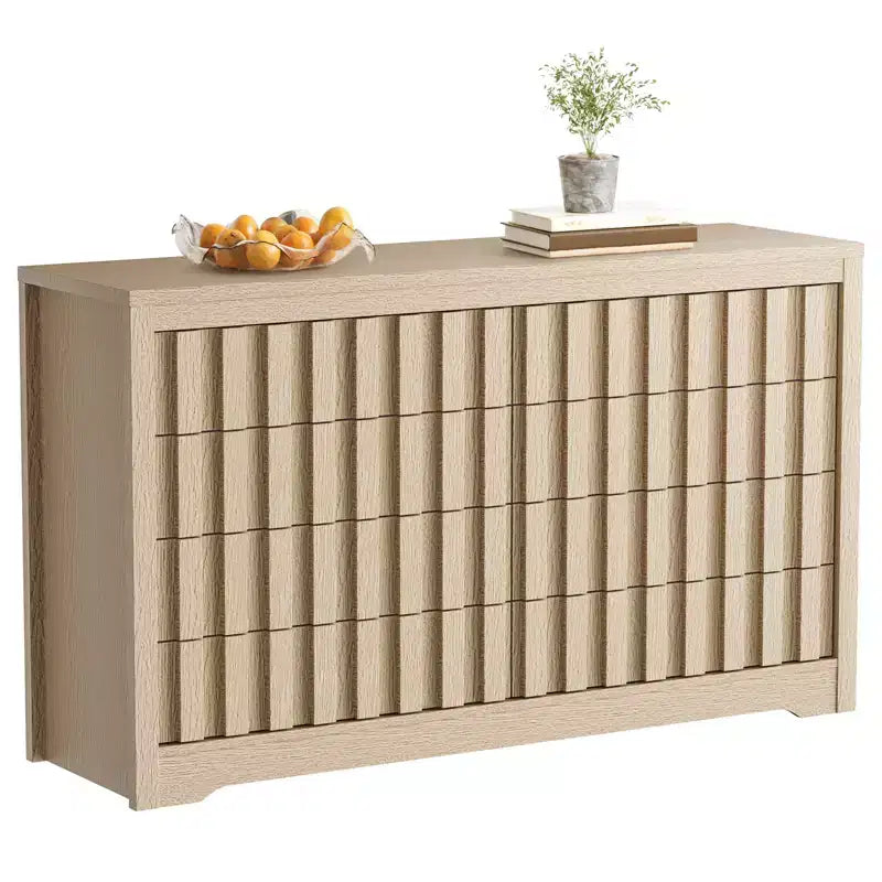 Commode moderne en bois à 8 tiroirs cannelés, sans poignées, avec grand rangement pour chambre à coucher, salon et couloir, Chêne Naturel