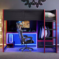 GDFStudio Opal Modern Wooden Loft Bed with Built-in Desk, Wardrobe, LED and 1 Drawer