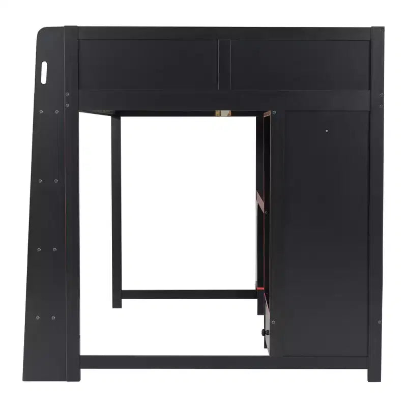 Lit mezzanine moderne en bois avec bureau intégré, armoire, LED et 1 tiroir