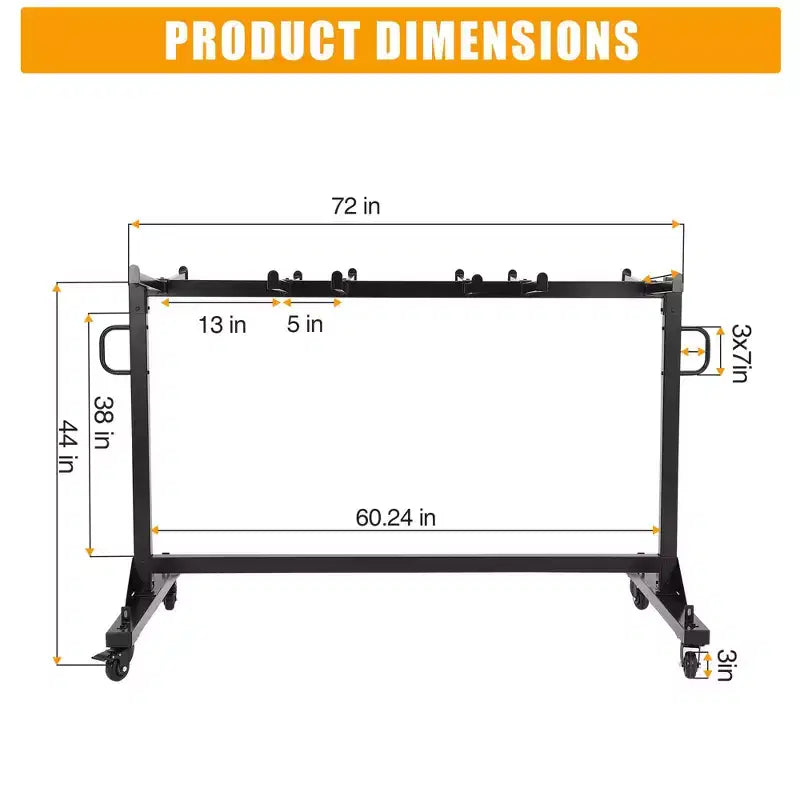Chariot de rangement pour chaises pliantes avec roues et support, capacité de 360 kg, housse étanche incluse