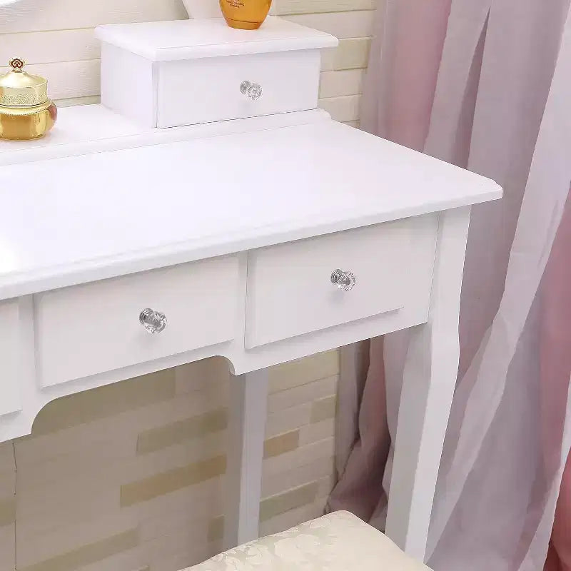 Coiffeuse moderne avec miroir LED, 5 tiroirs de rangement, tabouret moelleux, design convertible, assemblage rapide