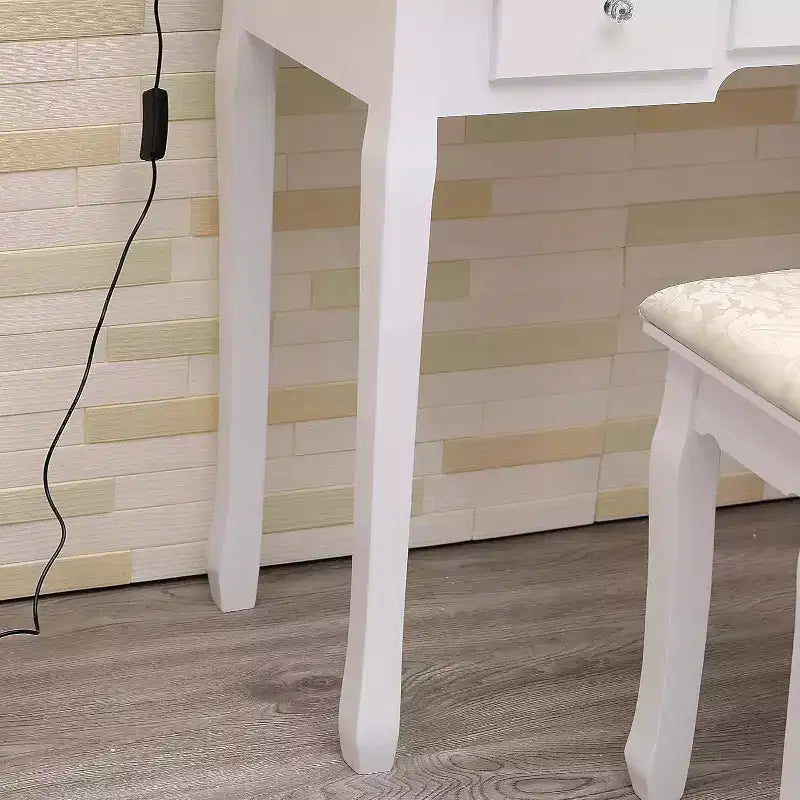 Coiffeuse moderne avec miroir LED, 5 tiroirs de rangement, tabouret moelleux, design convertible, assemblage rapide