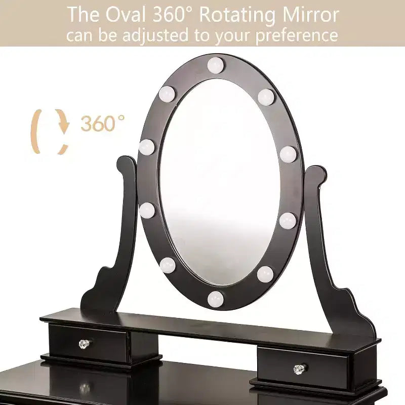 Coiffeuse moderne avec miroir LED, 5 tiroirs de rangement, tabouret moelleux, design convertible, assemblage rapide