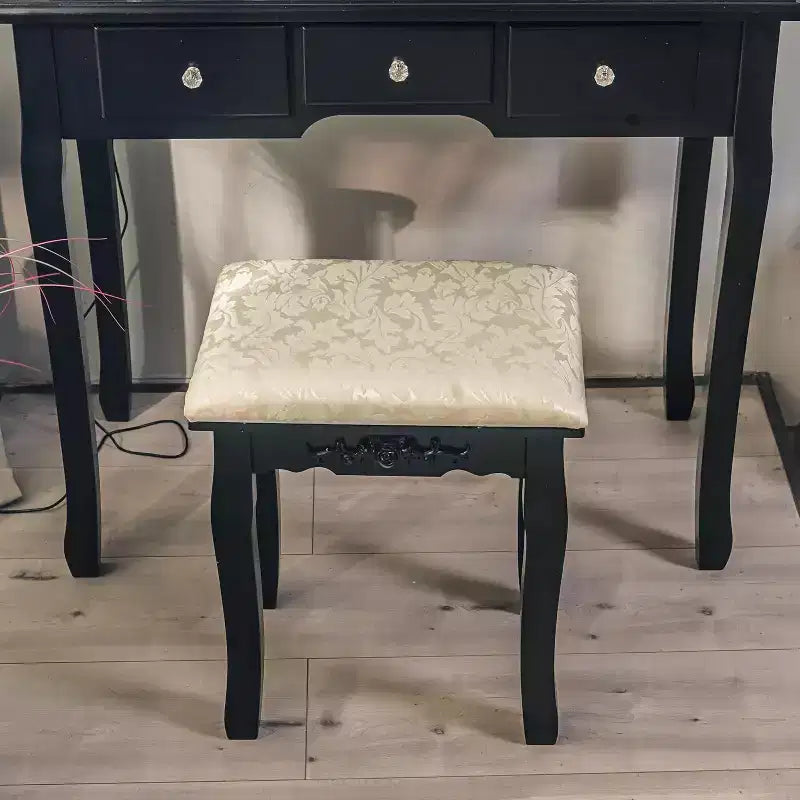 Coiffeuse moderne avec miroir LED, 5 tiroirs de rangement, tabouret moelleux, design convertible, assemblage rapide