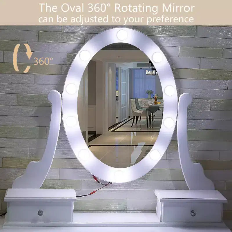 Coiffeuse moderne avec miroir LED, 5 tiroirs de rangement, tabouret moelleux, design convertible, assemblage rapide