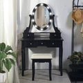 Modern Makeup Vanity Desk  LED Mirror, 5 Storage Drawers, Plush Stool, Convertible Design, Quick Assembly