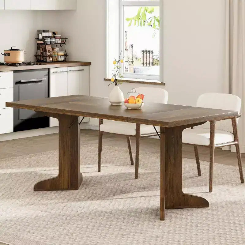 Table de salle à manger moderne 71 - 6-8 places avec pieds en bois uniques pour cuisine et salle à manger