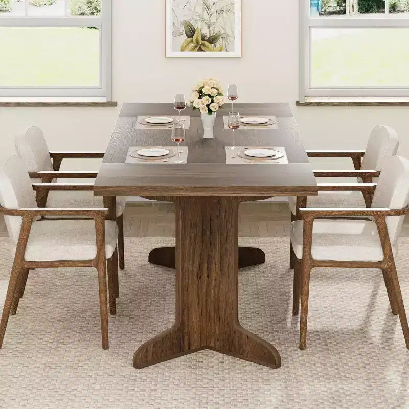Table de salle à manger moderne 71 - 6-8 places avec pieds en bois uniques pour cuisine et salle à manger