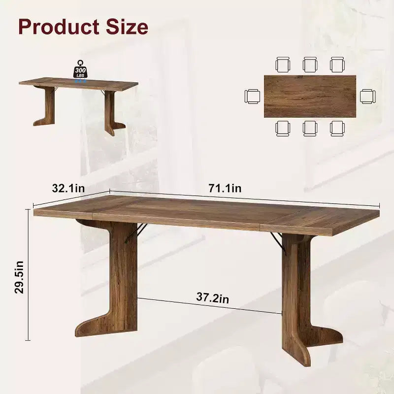 Table de salle à manger moderne 71 - 6-8 places avec pieds en bois uniques pour cuisine et salle à manger