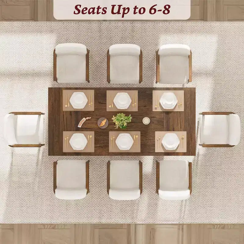 Table de salle à manger moderne 71 - 6-8 places avec pieds en bois uniques pour cuisine et salle à manger