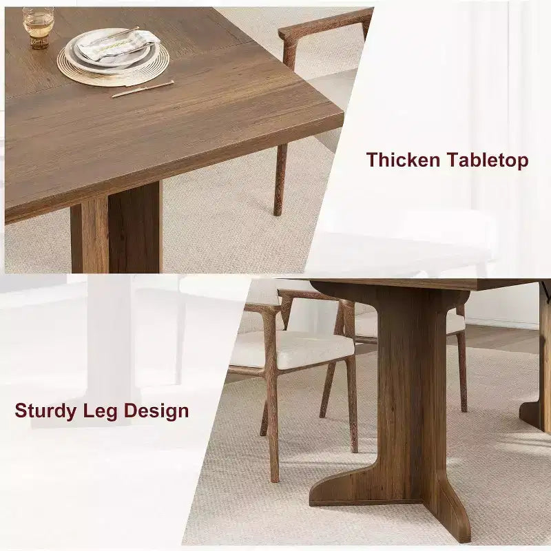 Table de salle à manger moderne 71 - 6-8 places avec pieds en bois uniques pour cuisine et salle à manger