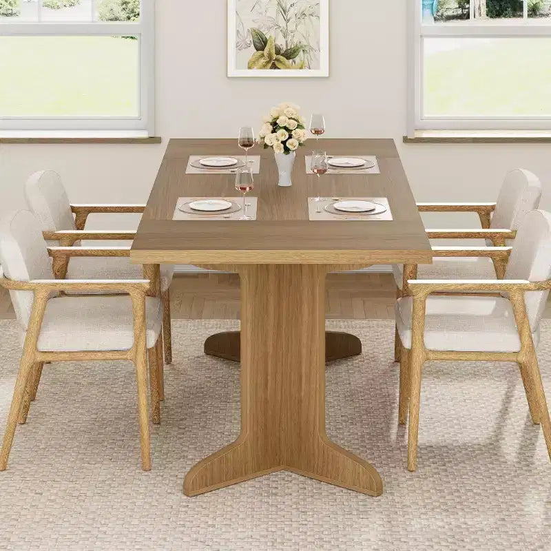 Table de salle à manger moderne 71 - 6-8 places avec pieds en bois uniques pour cuisine et salle à manger