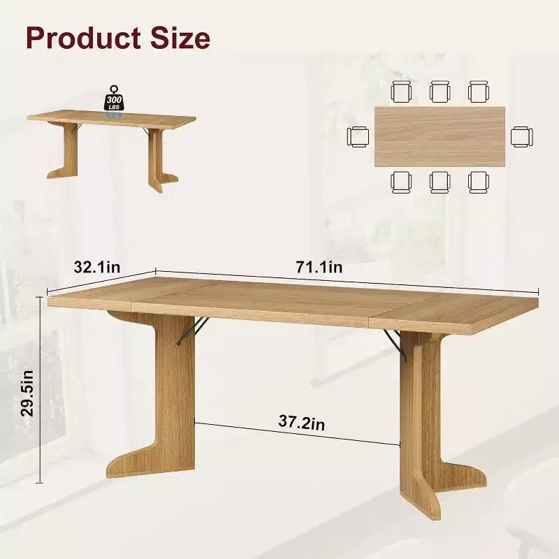 Table de salle à manger moderne 71 - 6-8 places avec pieds en bois uniques pour cuisine et salle à manger