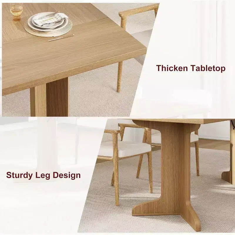 Table de salle à manger moderne 71 - 6-8 places avec pieds en bois uniques pour cuisine et salle à manger
