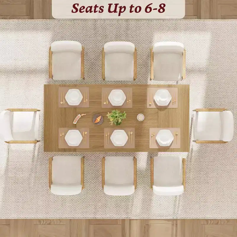 Table de salle à manger moderne 71 - 6-8 places avec pieds en bois uniques pour cuisine et salle à manger