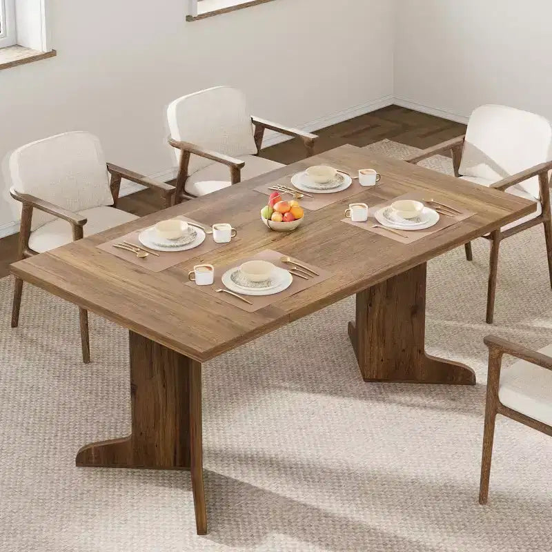 Table de salle à manger moderne 71 - 6-8 places avec pieds en bois uniques pour cuisine et salle à manger