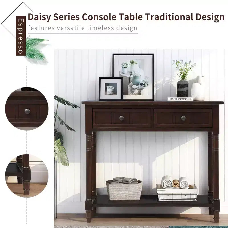 Console rustique de ferme avec 2 tiroirs et étagère inférieure pour salon