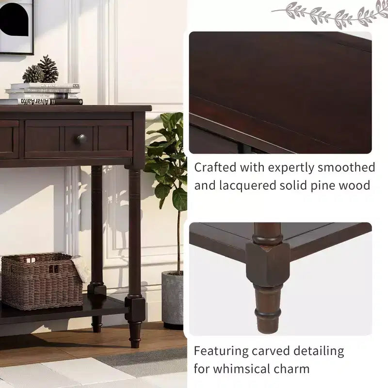 Console rustique de ferme avec 2 tiroirs et étagère inférieure pour salon