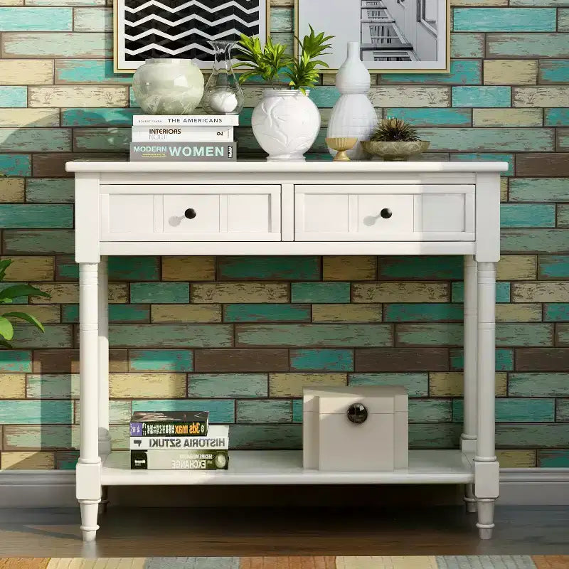 Console rustique de ferme avec 2 tiroirs et étagère inférieure pour salon