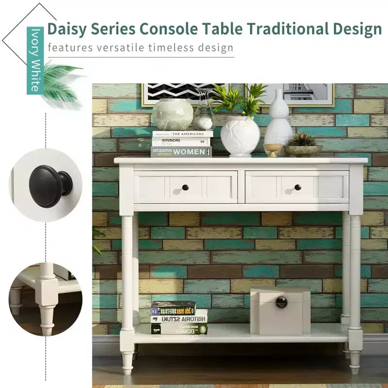 Console rustique de ferme avec 2 tiroirs et étagère inférieure pour salon