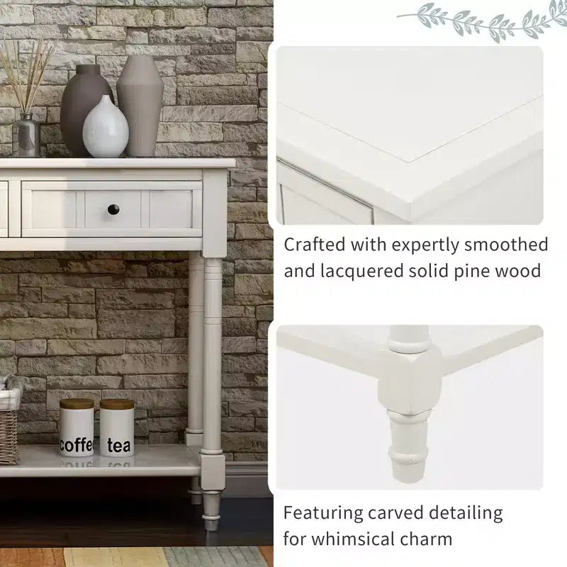 Console rustique de ferme avec 2 tiroirs et étagère inférieure pour salon