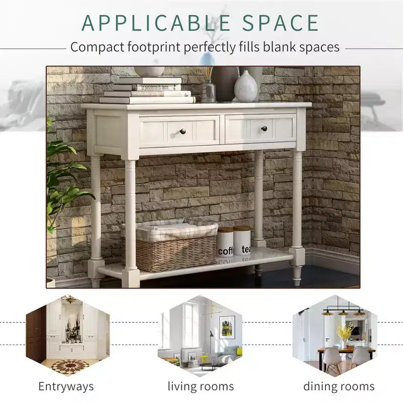 Console rustique de ferme avec 2 tiroirs et étagère inférieure pour salon