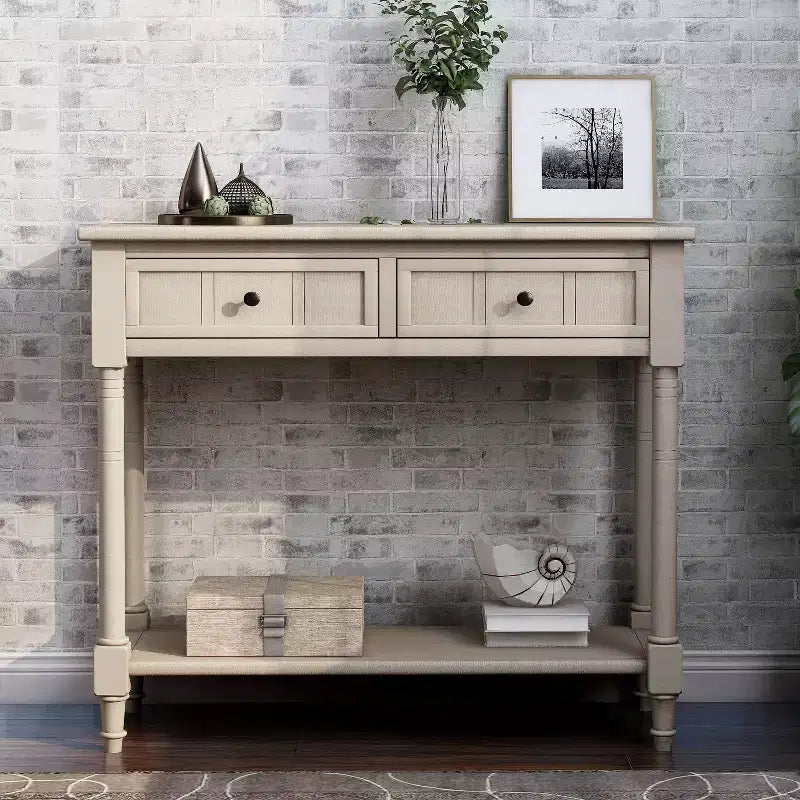 Console rustique de ferme avec 2 tiroirs et étagère inférieure pour salon