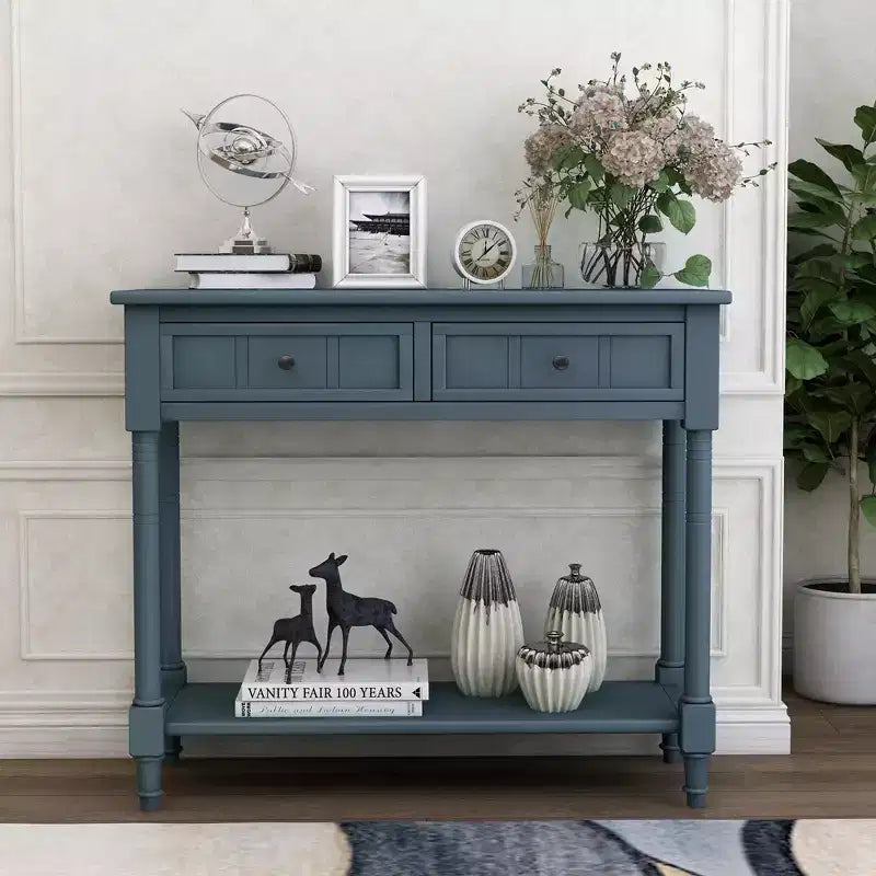 Console rustique de ferme avec 2 tiroirs et étagère inférieure pour salon