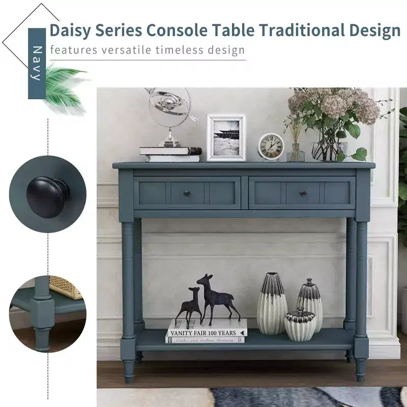 Console rustique de ferme avec 2 tiroirs et étagère inférieure pour salon