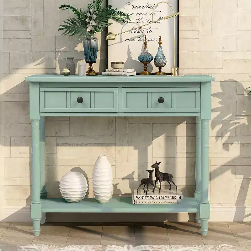 Console rustique de ferme avec 2 tiroirs et étagère inférieure pour salon