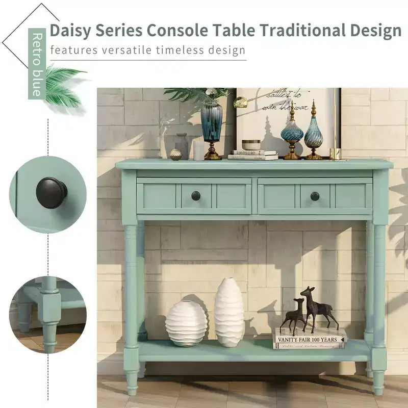 Console rustique de ferme avec 2 tiroirs et étagère inférieure pour salon