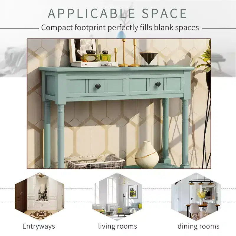 Console rustique de ferme avec 2 tiroirs et étagère inférieure pour salon