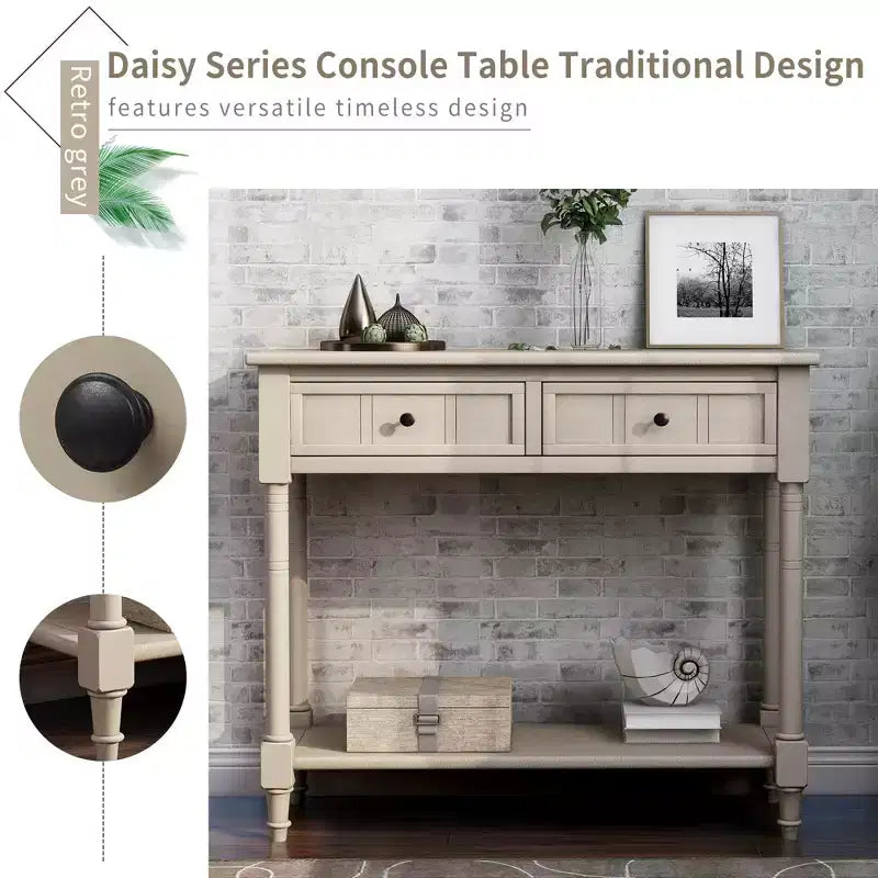 Console rustique de ferme avec 2 tiroirs et étagère inférieure pour salon