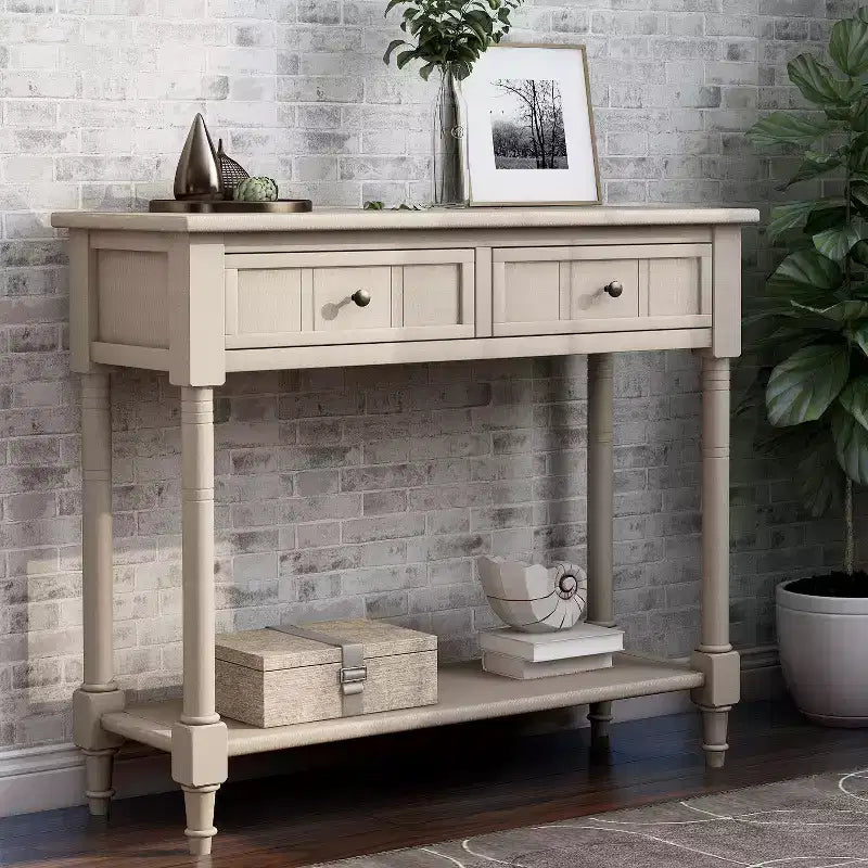 Farmhouse Console Table Sideboard Wooden Sofa Table with 2 Drawers and Bottom Shelf for Living Room