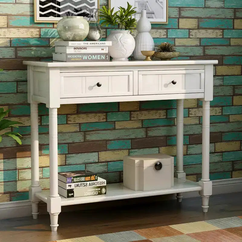 Console rustique de ferme avec 2 tiroirs et étagère inférieure pour salon