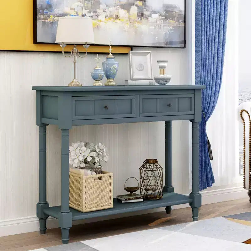 Console rustique de ferme avec 2 tiroirs et étagère inférieure pour salon