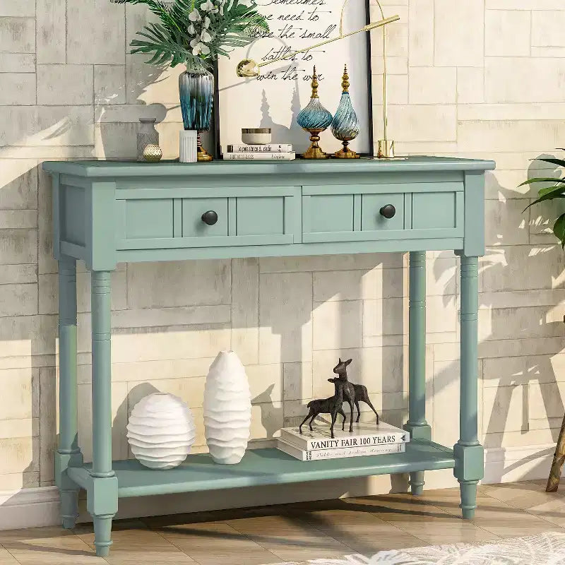 Console rustique de ferme avec 2 tiroirs et étagère inférieure pour salon