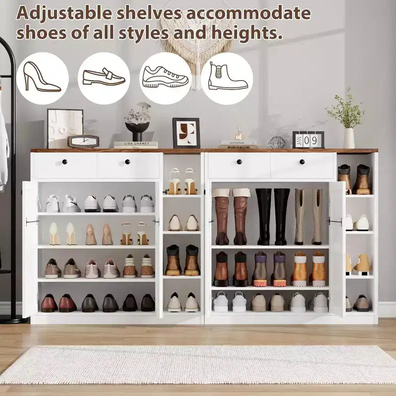 Meuble de rangement pour chaussures - Organisateur moderne avec portes, étagères réglables pour entrée, capacité de 18 à 24 paires, naturel