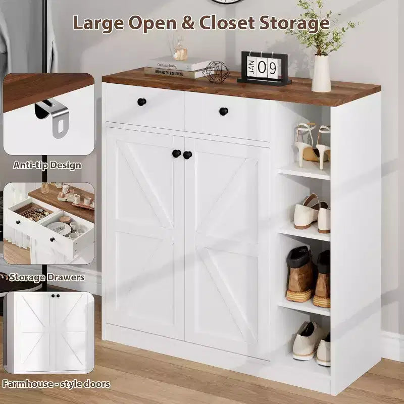 Meuble de rangement pour chaussures - Organisateur moderne avec portes, étagères réglables pour entrée, capacité de 18 à 24 paires, naturel
