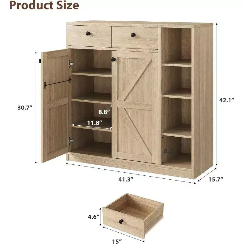 Meuble de rangement pour chaussures - Organisateur moderne avec portes, étagères réglables pour entrée, capacité de 18 à 24 paires, naturel