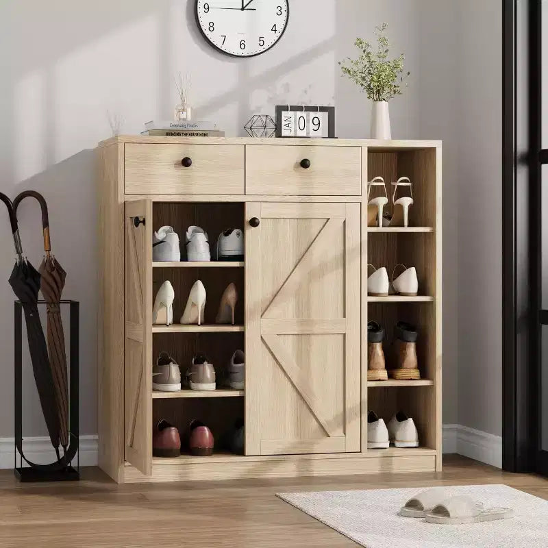 Meuble de rangement pour chaussures - Organisateur moderne avec portes, étagères réglables pour entrée, capacité de 18 à 24 paires, naturel