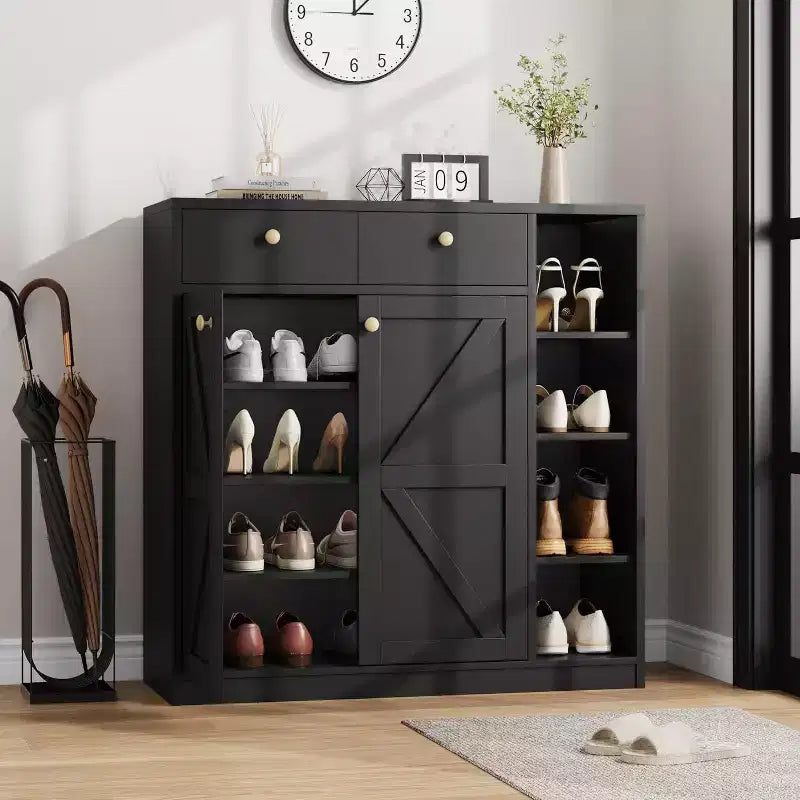 Meuble de rangement pour chaussures - Organisateur moderne avec portes, étagères réglables pour entrée, capacité de 18 à 24 paires, naturel