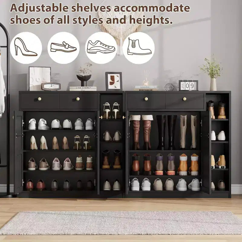 Meuble de rangement pour chaussures - Organisateur moderne avec portes, étagères réglables pour entrée, capacité de 18 à 24 paires, naturel