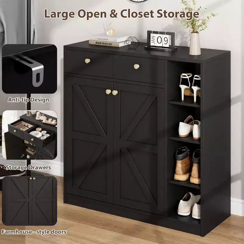 Meuble de rangement pour chaussures - Organisateur moderne avec portes, étagères réglables pour entrée, capacité de 18 à 24 paires, naturel
