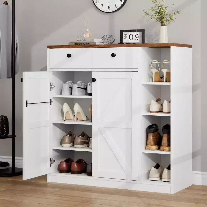 Meuble de rangement pour chaussures - Organisateur moderne avec portes, étagères réglables pour entrée, capacité de 18 à 24 paires, naturel