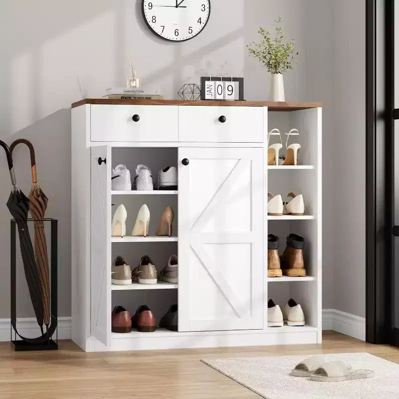 Meuble de rangement pour chaussures - Organisateur moderne avec portes, étagères réglables pour entrée, capacité de 18 à 24 paires, naturel