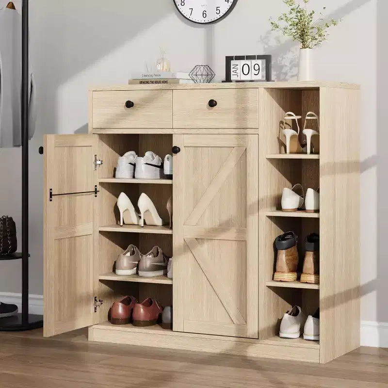 Meuble de rangement pour chaussures - Organisateur moderne avec portes, étagères réglables pour entrée, capacité de 18 à 24 paires, naturel