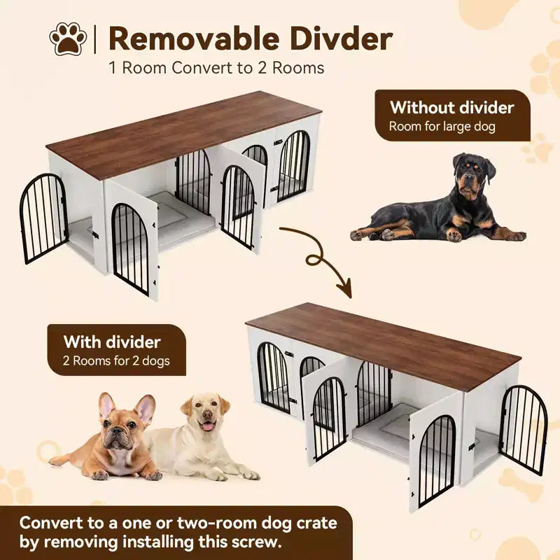 71 Meubles de cage pour chien - Niche double avec séparateur, niche en bois et meuble TV pour grands chiens