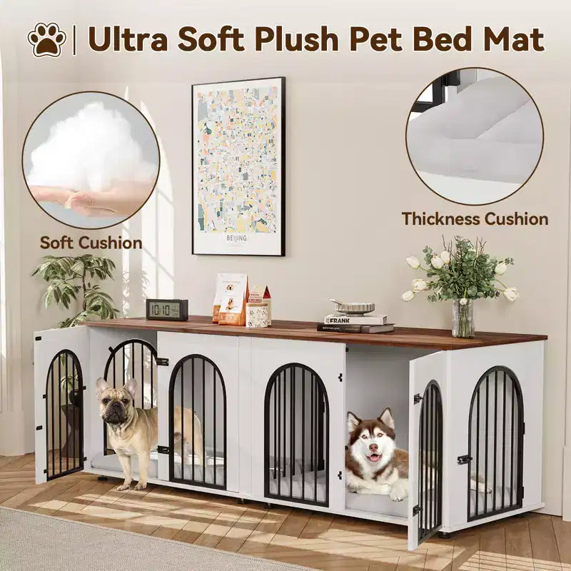 71 Meubles de cage pour chien - Niche double avec séparateur, niche en bois et meuble TV pour grands chiens
