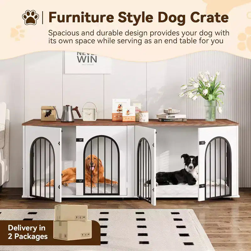 71 Meubles de cage pour chien - Niche double avec séparateur, niche en bois et meuble TV pour grands chiens